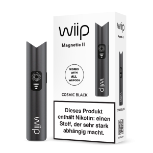Wiip Magnetic II Kosmisch Schwarz, schwarze Farbe, elektronisches Vape-Gerät mit automatischer Zugaktivierung, LED-Batteriestatusanzeige und USB-C Aufladung, kompatibel mit allen Wiipod Pods, Lieferung mit Nikotinwarnhinweis.