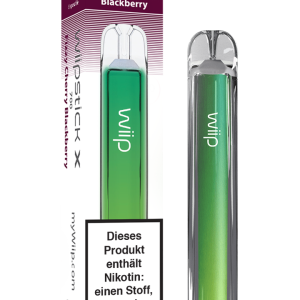 Wiipstick X Einweg Vape E-Zigarette, Fizzy Cherry Blackberry Geschmack, grüne Farbe, bis zu 700 Züge, mit Nikotinwarnhinweis auf der Verpackung.
